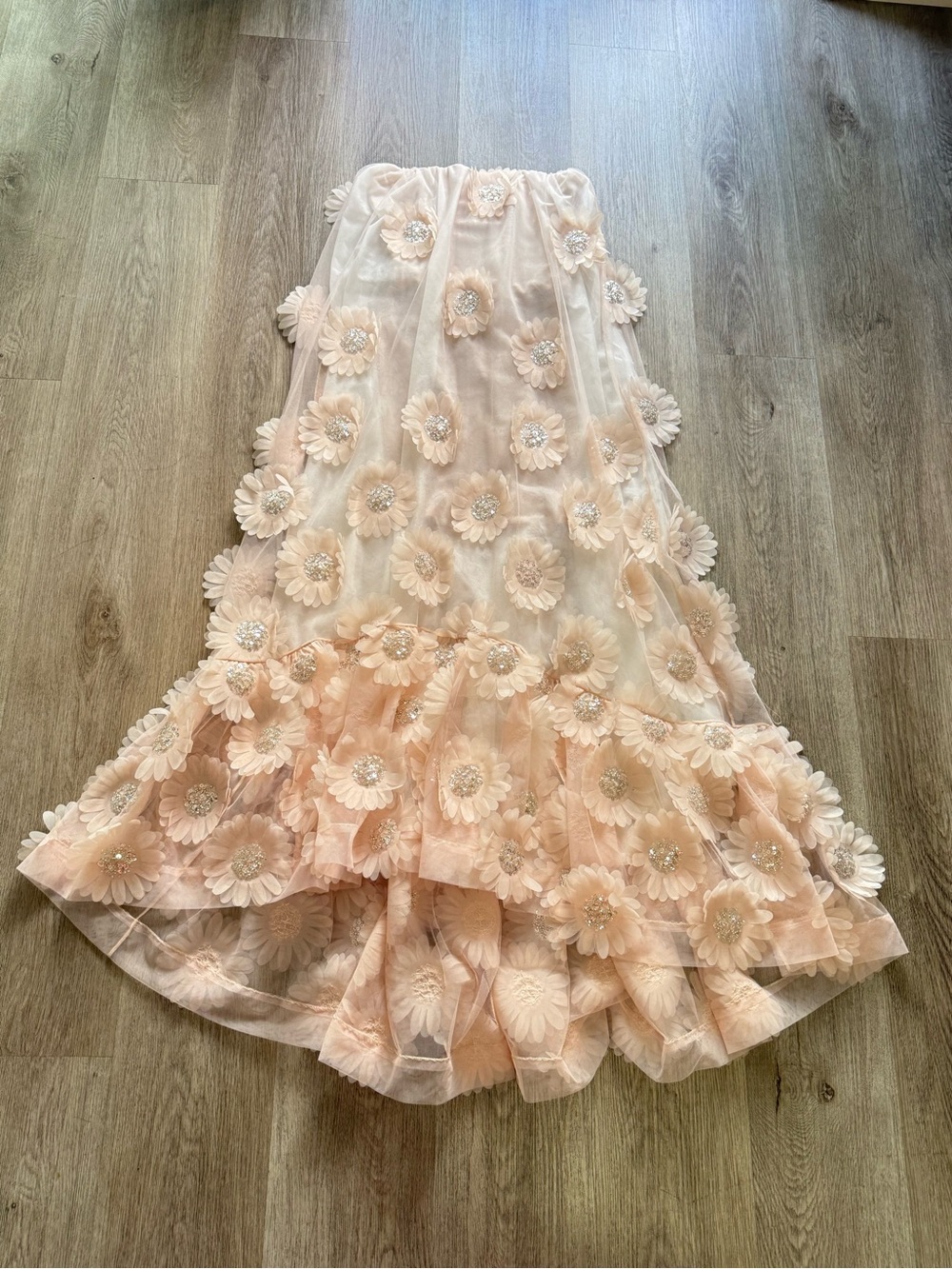 helsi athena light peach pink 3d flower applique strapless maxi gown dress XS